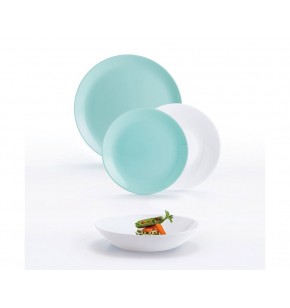 Σετ γυάλινα πιάτα φαγητού 18 τμχ Luminarc Diwali Turquoise-White