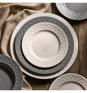 Σετ πιάτα φαγητού 20 τμχ πορσελάνη SPtableware LV White-Grey